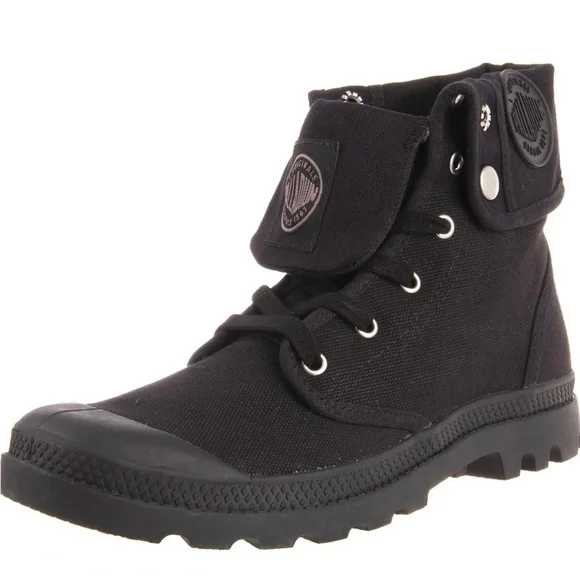 Palladium Baggy Boots Men’s US Black Combat Lace-Up High Top Canvas Fold Down - Picture 1 of 7